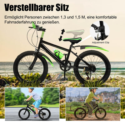 Charocean Mountainbike 20 Zoll Kinderfahrrad Kinder Fahrrad für Jungen & Mädchen, 7 Gang Mountainbike mit Schutzblech, Wasserflasche, Kompassglocke, Tragfähigkeit 85KG, Von 8-13 Jahren (Grün)
