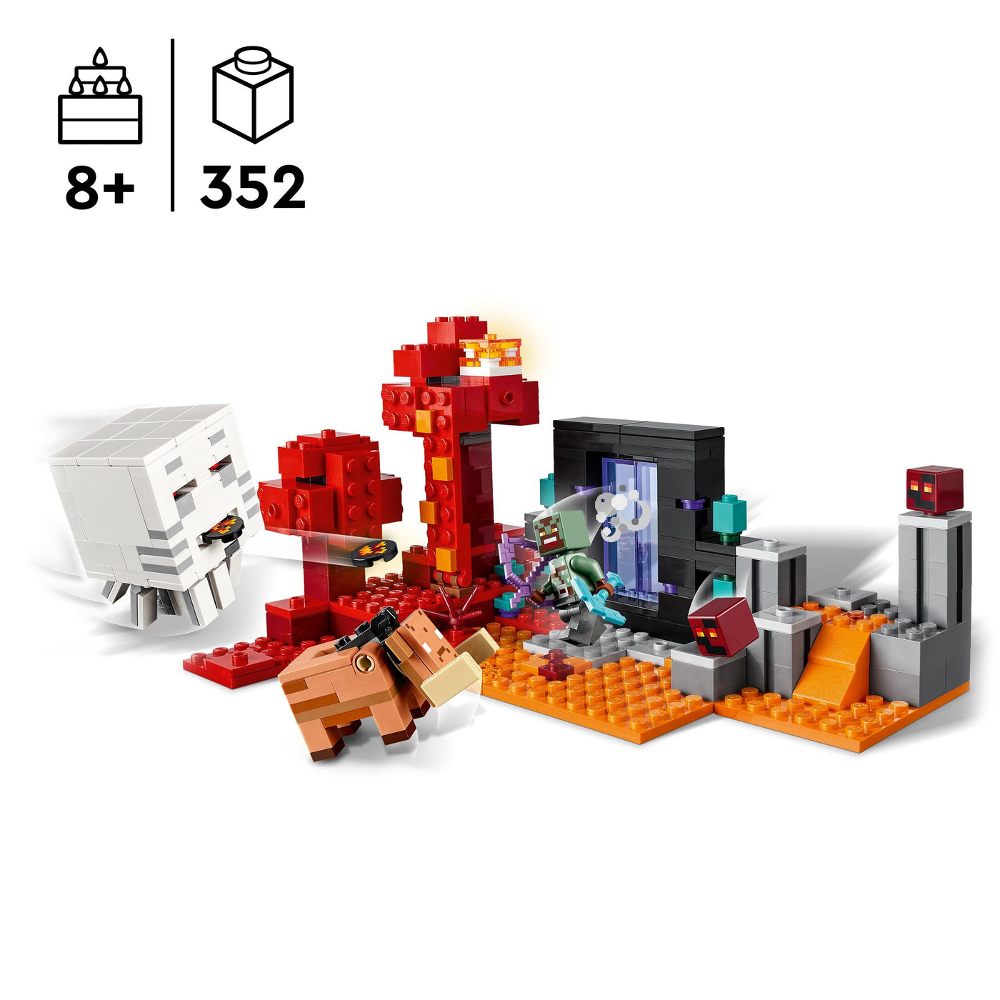 LEGO Minecraft Hinterhalt am Netherportal - Spielzeug mit Orc Krieger Figur, Hoglin und Ghast - Spielset zum Bauen mit 2 Magmawürfeln - Gamer Geschenk für Jungen & Mädchen ab 8 Jahren - 21255