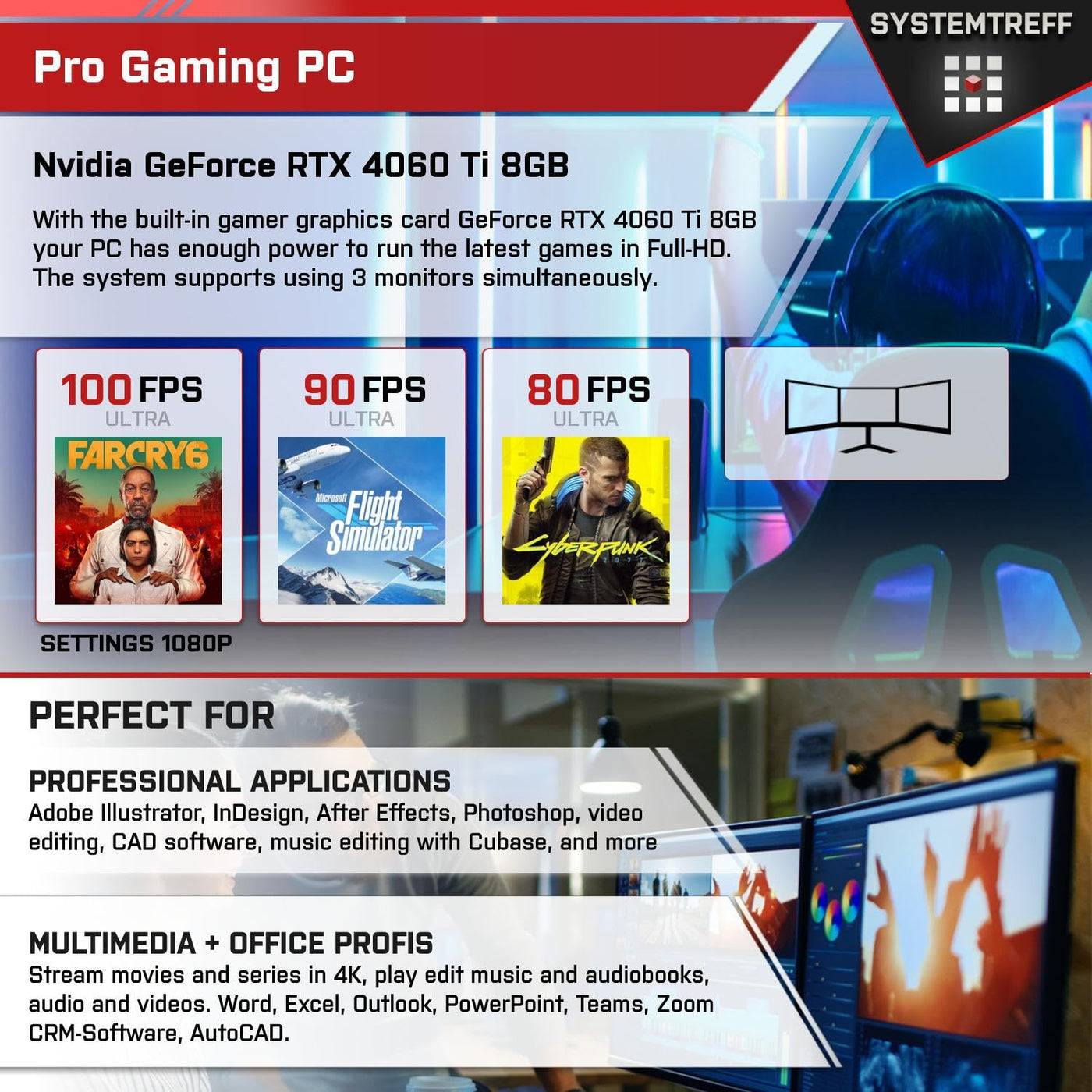 SYSTEMTREFF Gaming PC AMD Ryzen 5 7500F 6x5GHz | Nvidia GeForce RTX 4060Ti 16GB DX12 | 1TB M.2 NVMe | 32GB DDR5 RAM | WLAN Desktop Computer Rechner für Gamer, Zocker & Streamer