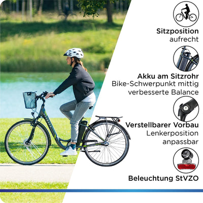 ZÜNDAPP EBike Z510 28 Zoll Elektrofahrrad mit Rücktritt E Bike Damen & Herren E-Bike 3 Gang Fahrrad Elektro Pedelec City Elektrofahrräder Hollandrad mit Korb (Antique White, 48 cm)