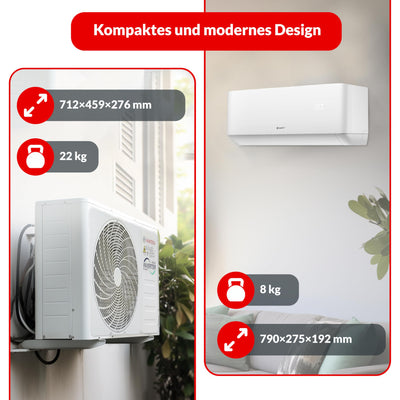 Split Klimaanlage 9000 BTU HANTECH H-PRO Heiz-&Kühlfunktion, Luftfilter, WIFI, Montagematerial