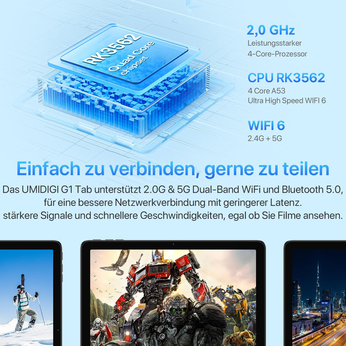 UMIDIGI G1 TAB 10.1 Zoll Tablet, Tablet Android, 8GB RAM (4GB+4GB), 64GB ROM(1TB TF), RK3562 Quad Core Gaming Tablets PC mit 6000 mAh Akku, 8MP+8MP, BT5.0, WiFi 6, GMS, Grau