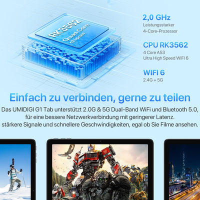 UMIDIGI G1 TAB 10.1 Zoll Tablet, Tablet Android, 8GB RAM (4GB+4GB), 64GB ROM(1TB TF), RK3562 Quad Core Gaming Tablets PC mit 6000 mAh Akku, 8MP+8MP, BT5.0, WiFi 6, GMS, Grau
