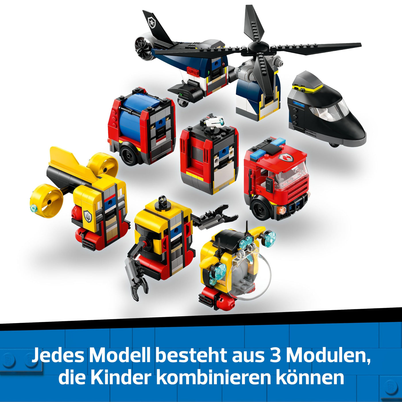LEGO City Kombinationsset mit Hubschrauber, Löschauto und U-Boot und 3 Minifiguren - Baubare Spielzeug Fahrzeuge für Jungen und Mädchen ab 7 Jahren - Geschenk zum Geburtstag & für die Feiertage 60462