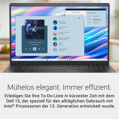 Dell 15 Laptop DC15250 15.6" FHD (1920 x 1080) 120Hz, Intel Core i7-1355U, Intel UHD Graphics, 16GB DDR4 RAM, 512GB SSD, Windows 11 Home, QWERTZ Backlit Keyboard - Black