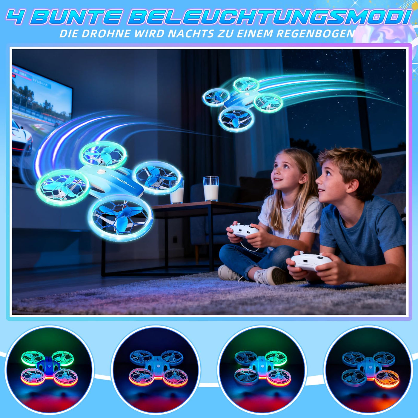 Charmofun Mini Drohne für Kinder, Drone kinder mit 360° Flips, Indoor Outdoor RC Drone mit 4 LED-Licht, 3 Akku, RC Flugzeug Quadrocopter Geschenke für Jungen ab 6 + Jahre und Anfänger