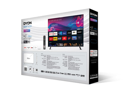 DYON Smart 43 VX 108 cm (43 Zoll) Fernseher (Full-HD Smart TV, HD Triple Tuner (DVB-C/-S2/-T2), App Store, Prime Video, Netflix, YouTube, DAZN, Disney+) [Mod. 2022], Schwarz
