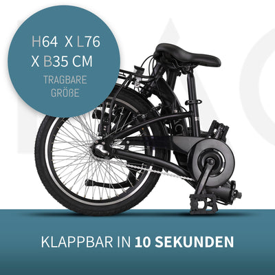 PACTO Seven - Hollandrad Hochwertiges Klappfahrrad 27cm Aluminiumrahmen Bike 20 Zoll Aluminiumräder Bicycle, 3 Speed Shimano Gänge Faltrad Klapprad Fahrrad Klappfahrrad Für Erwachsene Schwarz