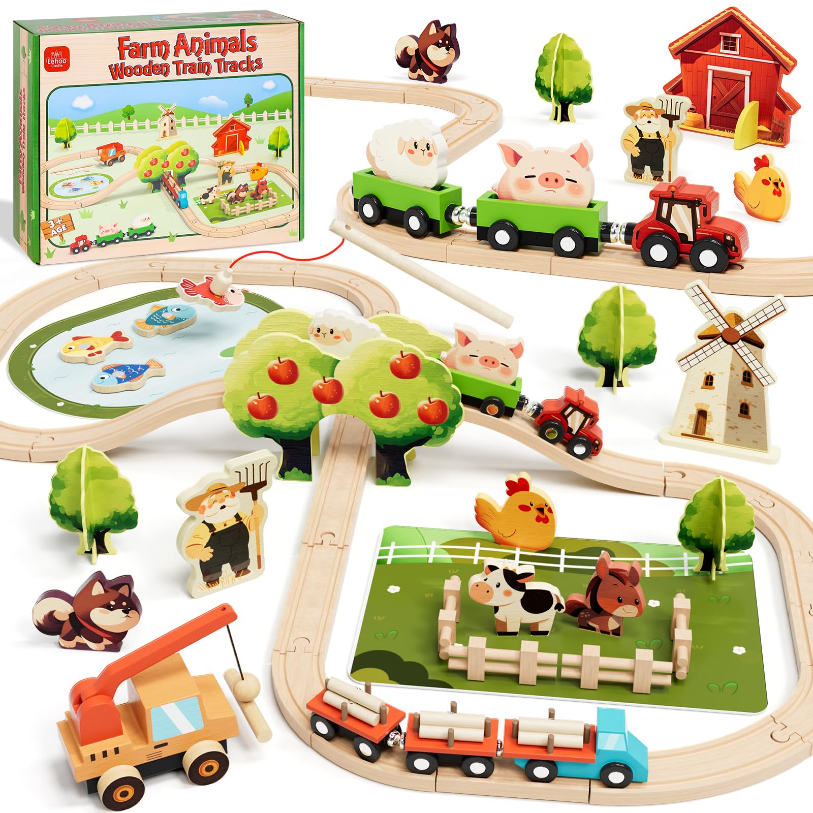 holz spielzeug bauernhof Lehoo Castle Holzeisenbahn, Eisenbahn Kinder, Holz Bauernhof Spielzeug