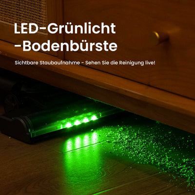 Suirviz Akku Staubsauger Kabellos, 40000Pa/500W/45Min Akkustaubsauger mit Selbststehender Funktion, Leichter Kabelloser Akkusauger mit grünem Licht für Hartböden, Teppiche, Tierhaare