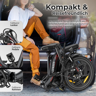 Fafrees F20+ 2025 Elektro-Faltrad 20 Zoll Fatbike, 36V/20AH Akku, 250W Motor, 140kg Tragekapazität | E-MTB 20°, 25km/h | Unisex Fahrrad (Hecktasche + Handyhalterung, Schwarz)