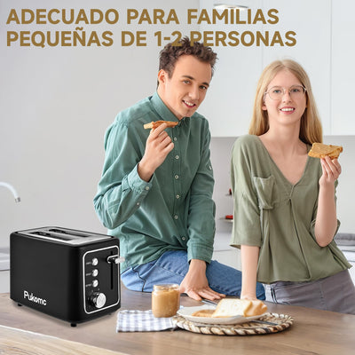 Pukomc toaster,2 scheiben Retro extra breite Toastschlitze 3,3 cm Schlitzen Extra Wide Slot Toaster mit herausnehmbarer Krümelschale,6 Bräunungsstufen,3 Hauptfunktionen, schwar