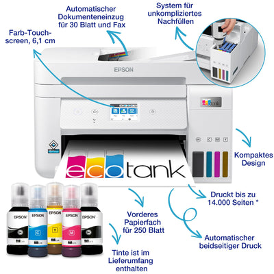 EcoTank ET-4856 A4-Multifunktions-Wi-Fi-Tintentankdrucker, mit einem im Lieferumfang enthaltenen Vorrat an Tinten bis zu 3 Jahren