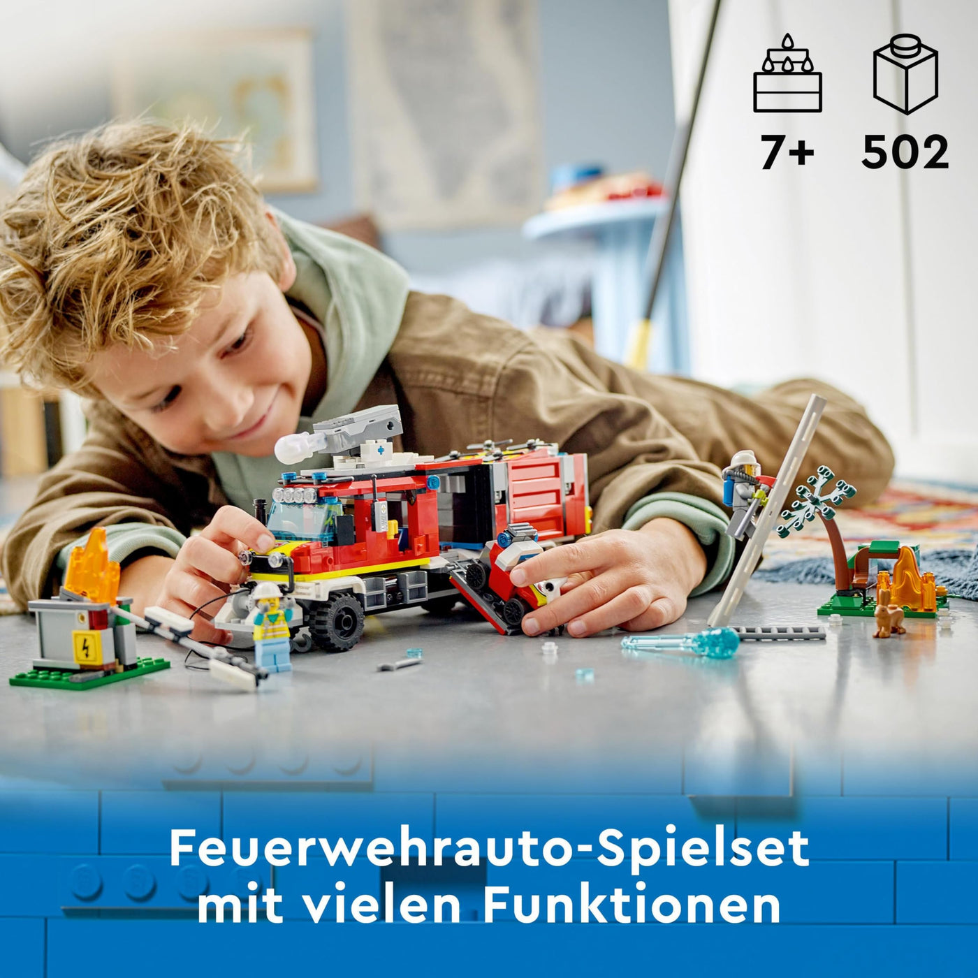 LEGO 60374 City Einsatzleitwagen der Feuerwehr, modernes Feuerwehrauto-Spielzeug mit Löschdrohnen, mit Figuren für Kinder