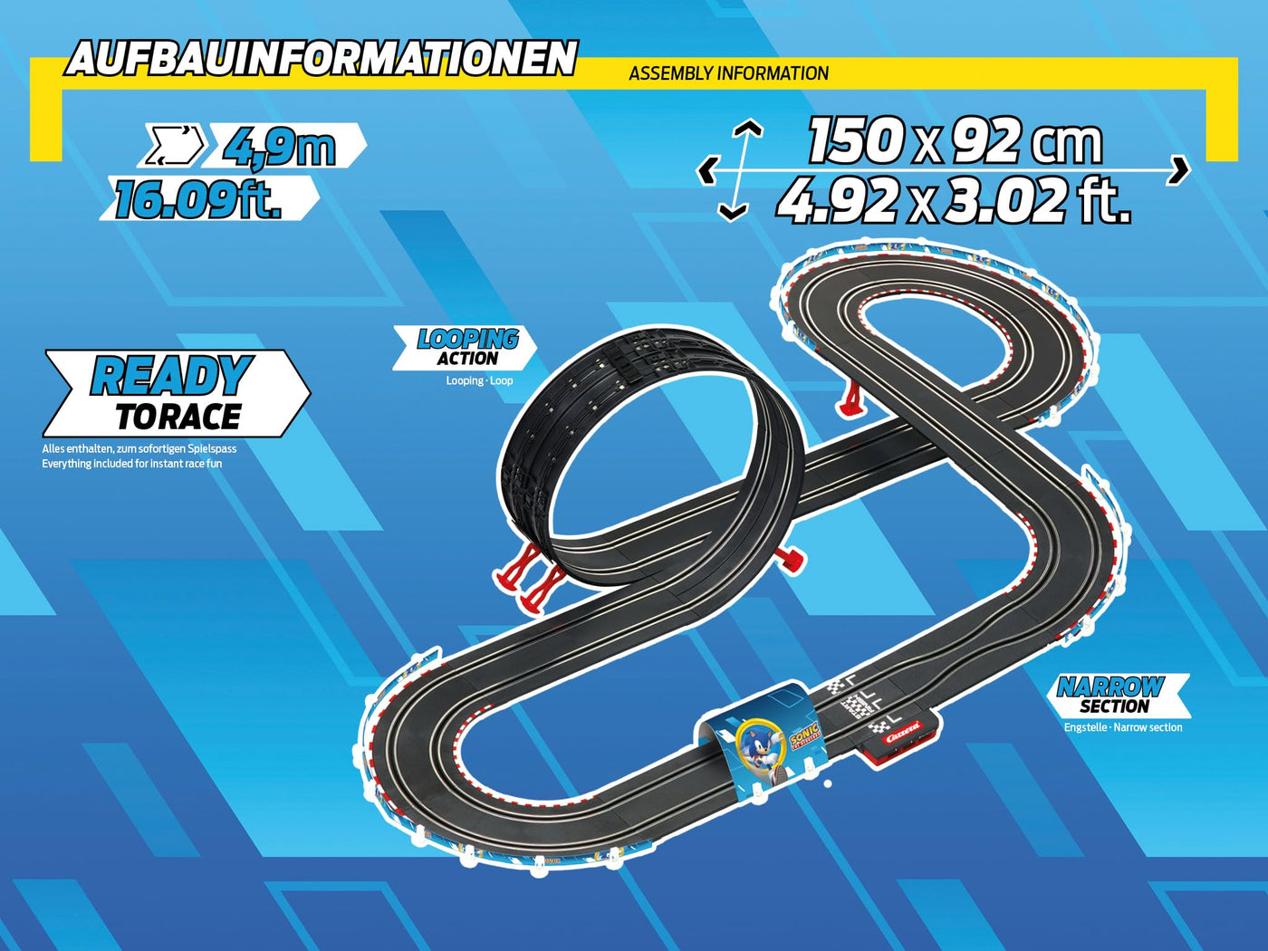 Carrera - 20062566 - GO I Sonic the Hedgehog 4.9 I Offizielles SEGA Sonic the Hedgehog Autorennset I Spaßige Rennen mit Sonic & Shadow durch Hochgeschwindigkeitsgeraden enge Kurven & schneller Looping