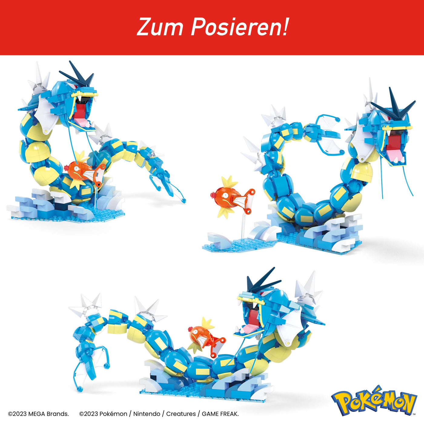 MEGA POKÉMON Karpador Evolutionsset - 411-teiliges Bauset mit Garados und Wasserlandschaft für dynamische Ausstellmöglichkeiten, 12 Verbindungspunkte, für Kinder ab 8 Jahren, HNT95