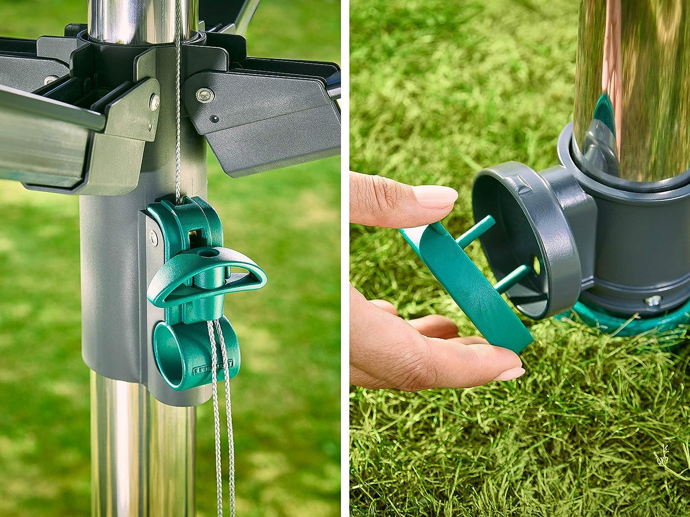 Leifheit Wäschespinne LinoProtect 400 mit wasserdichtem Dach, Wäscheschirm verlängert die Outdoor-Trockensaison, Wäscheständer aus Aluminium inkl. Bodenhülse