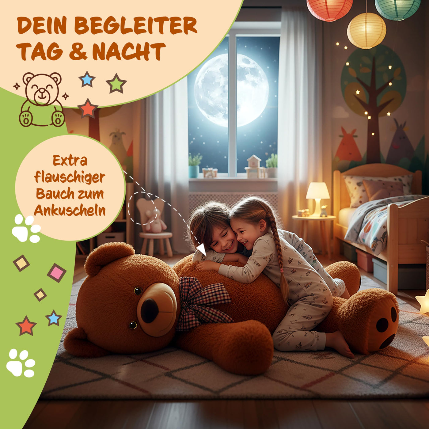 monzana® Teddybär L - XXXL 50-175cm Weiches Fell Schleife Tatzendruck Geschenk Plüschtier Kuscheltier Stofftier Riesen Teddy Bär