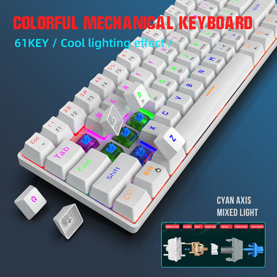 Snpurdiri 60% kabelgebundene Mechanische Gaming Tastatur, Anti-Ghosting 61 Tasten, RGB-Hintergrundbeleuchtung, Ultrakompakter Blauer Schalter, Doppelfuß, Weiß