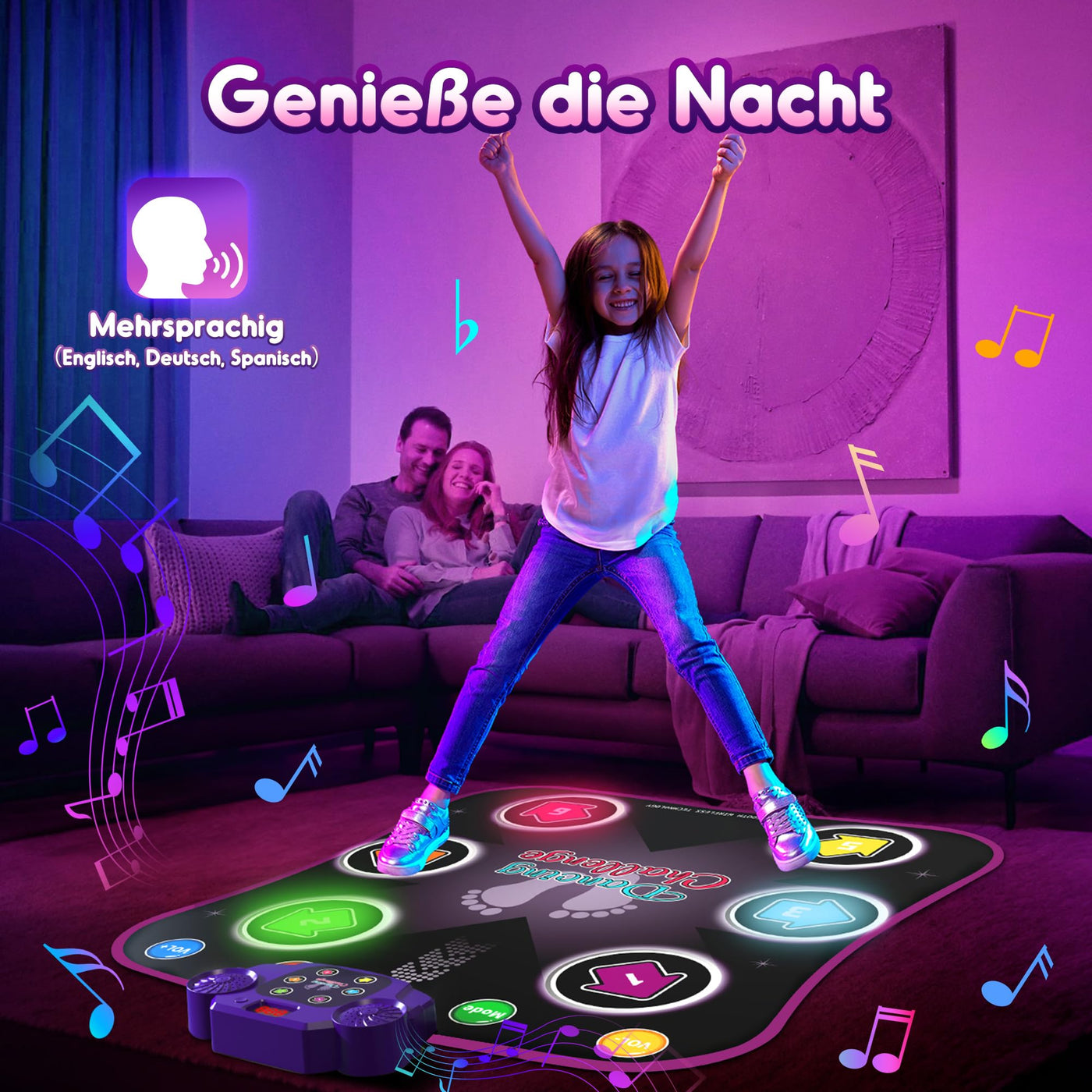Hot Bee Leuchtend Tanzmatte für Kinder ab 3-10 Jahre Mädchen, Spielzeug ab 3-12 Jahre Mädchen, Mädchen Geschenke 3-12 Jahre, Musik Matte mit 6 Leuchtenden Pfeilen, Bluetooth, 5 Modi