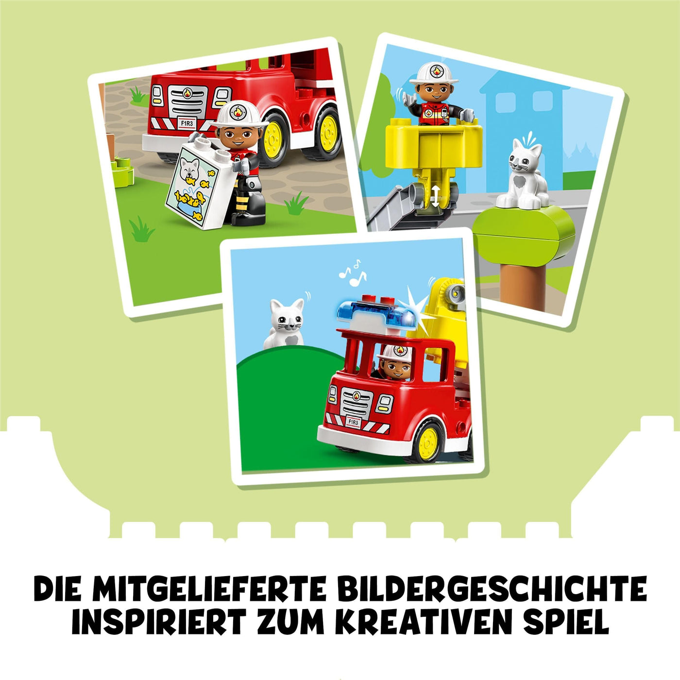 LEGO DUPLO Feuerwehrauto - Minifiguren für Vorschulkinder ab 2 Jahren - Montessori Spielzeug für Kleinkinder mit LKW, Feuerwehrmann, Katze und Baum - Kinder Geschenk für Mädchen und Jungen 10969