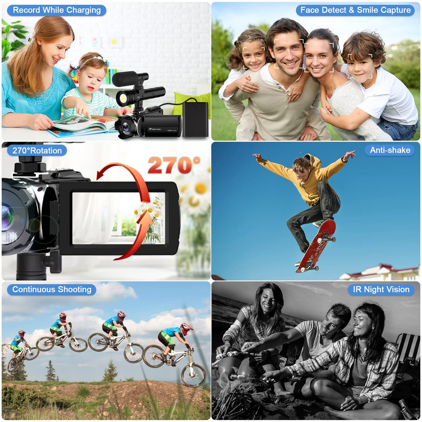 Hojocojo 4K Videokamera Camcorder UHD 48MP IR Nachtversion Vlogging Kamera,60 FPS 24X Digital Zoom 3" LCD-Bildschirm YouTube Camera mit Mikrofon,2 Batterien