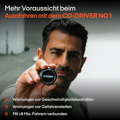 OOONO CO-DRIVER NO1: Warnt vor Blitzern und Gefahren im Straßenverkehr in Echtzeit, automatisch aktiv nach Verbindung zum Smartphone über Bluetooth, Daten von Blitzer.de