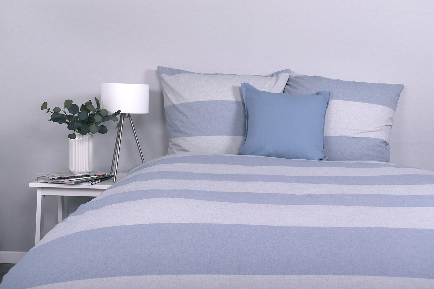 jilda-tex Bettwäsche 100% Baumwolle Wendebettwäsche Uni-bettwäsche Verschiedene Größen und Farben (Melange Classy Stripes Blue, 135 x 200 cm)