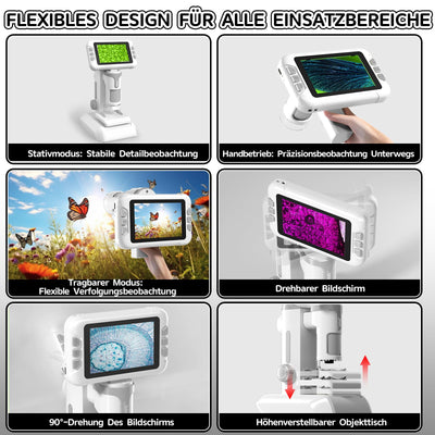 Charmofun Mikroskop für Kinder, Digitales Mikroskop mit 4 Zoll LCD-Display und 1600X Große Vergrößerung, Microscope for Kids mit 64GB Speicherkarte, Foto-und Videoaufnahme, Hand-und Stativfunktion