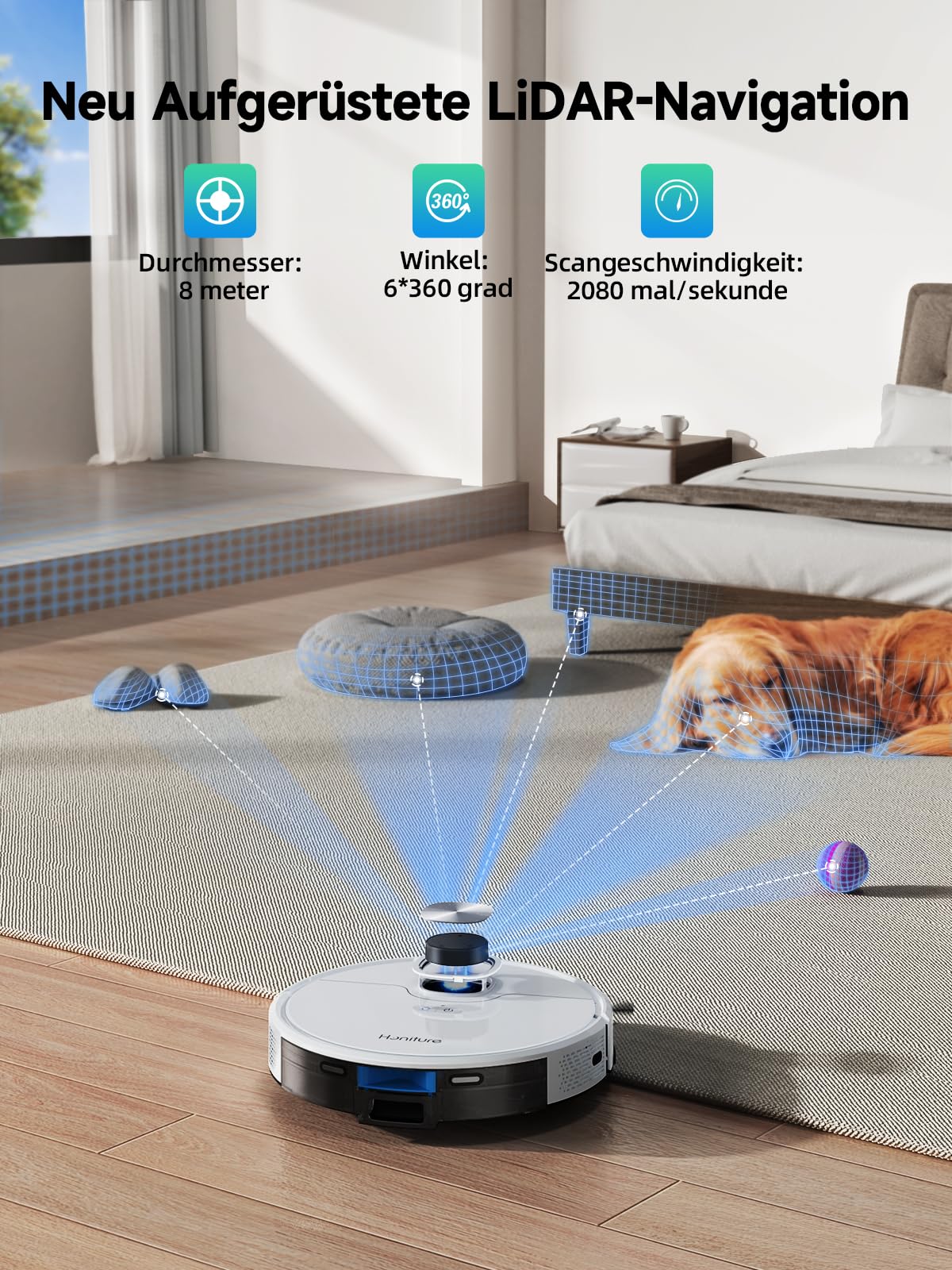 Staubsauger Roboter mit Wischfunktion, HONITURE Q6 SE Saugroboter, 3500Pa Saugroboter mit gespeicherten Karten, ideal für Tierhaare, Teppiche und Hartböden, Laufzeit 200 Minuten (mit 2,5L Saugstation)