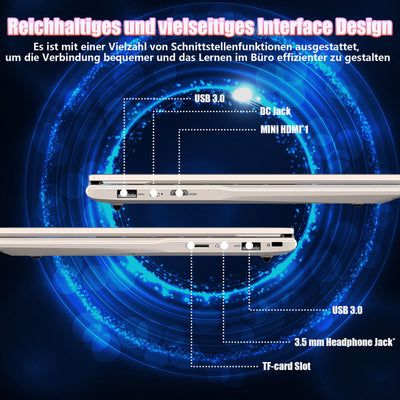 2025 Neueste Tragbarer Laptop für Studenten und Unternehmen,14 Zoll Notebook Computer FHD IPS Display,8GB RAM 256GB SSD,Celeron N5095(Bis zu 2.9GHz,Beats N4020),QWERTY Numerische Tastatur,WiFi,Webcam