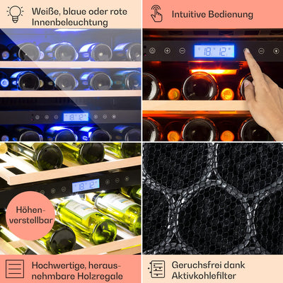 Klarstein Einbau-Weinkühlschrank, 2 Zonen Getränkekühlschrank Klein, Kleiner Weinschrank 129L, Wein-Kühlschrank Klein mit Glastür, Indoor/Outdoor Flaschenkühlschrank, Wine Fridge für 43 Flaschen