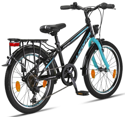 Licorne Bike Carter Premium Mountainbike in 20 Zoll Fahrrad für Kinder Mädchen Jungen 6 Gang Shimano Schaltung (Kinderfahrrad, Schwarz/Blau)