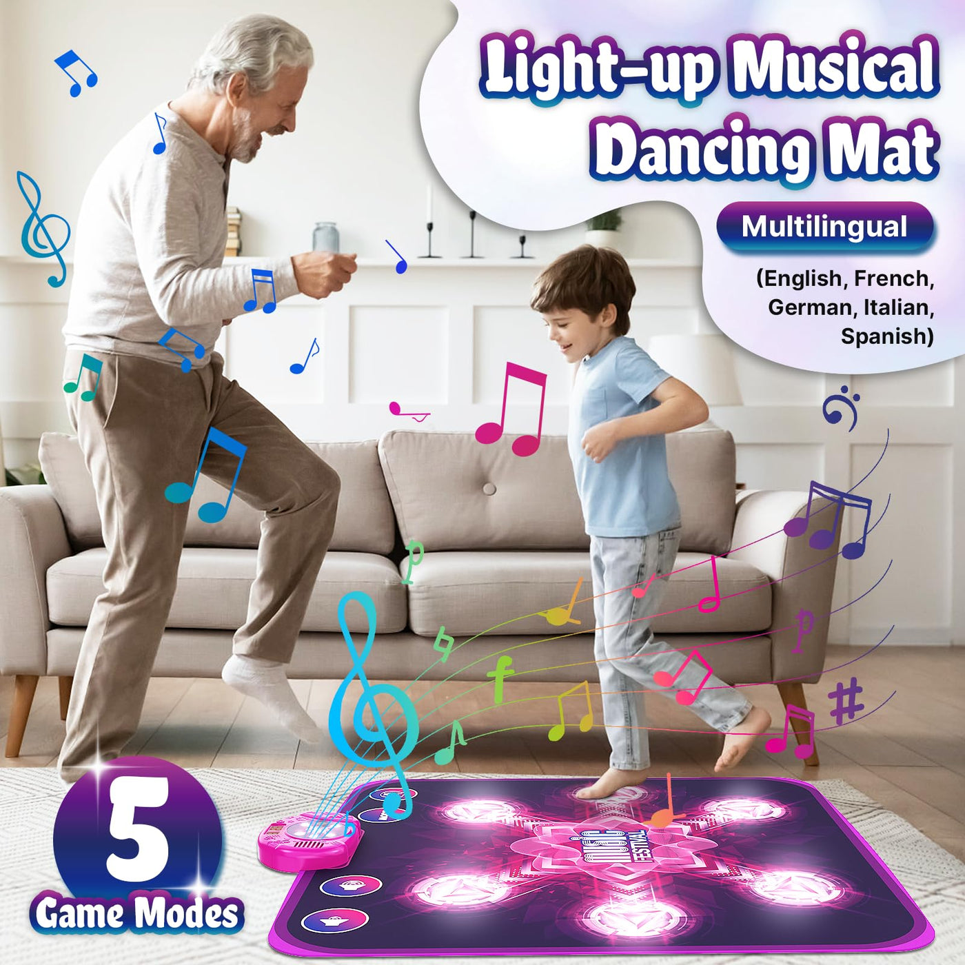 Tanzmatte für Kinder ab 4-12 Jahre Mädchen, Musikmatte mit 6 Leuchtenden Pfeilen, 5 Spielmodi und LED Anzeige, Weihnachten Geburtstag Spielzeug Geschenke für Junge & Mädchen