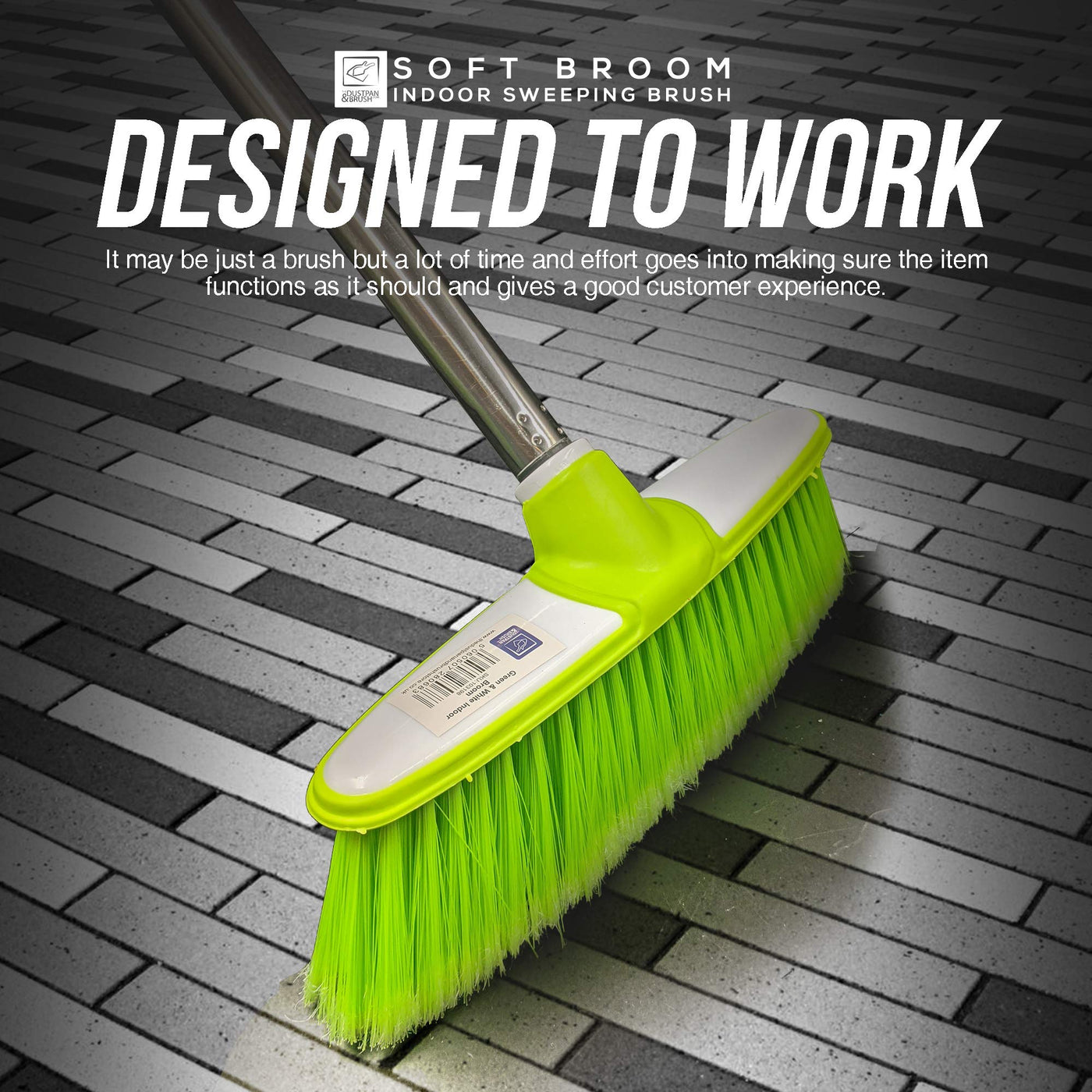 TDBS The Dustpan and Brush Store Weicher Kehrbesen mit Edelstahl-Stiel für den Innenbereich - Der perfekte Besen für den Küchenboden Ihres Hauses - Der Kehrbesen mit langem Stiel (Grün)
