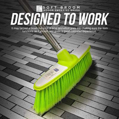 TDBS The Dustpan and Brush Store Weicher Kehrbesen mit Edelstahl-Stiel für den Innenbereich - Der perfekte Besen für den Küchenboden Ihres Hauses - Der Kehrbesen mit langem Stiel (Grün)