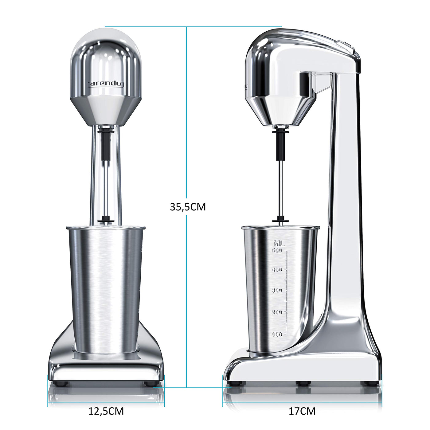 Arendo - Drink Mixer - Getränkemixer - elektrischer Standmixer - Shaker - 500 ml Becher - 100 W, 22.000 U min - 2 Geschwindigkeitsstufen - Protein Smoothies Eischnee Milchshakes Cocktails - GS