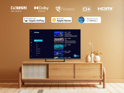 TELE System Smart TV 32 Zoll Vidaa, DVB-T2/S2 HEVC, tivùsat HD-zertifiziert, rahmenlos, HbbTV,TV Pause,2 Fernbedienungen (Easy inklusive), CAM CI+ kompatibel,Hotelmodus ideal für Hotels und Residenzen