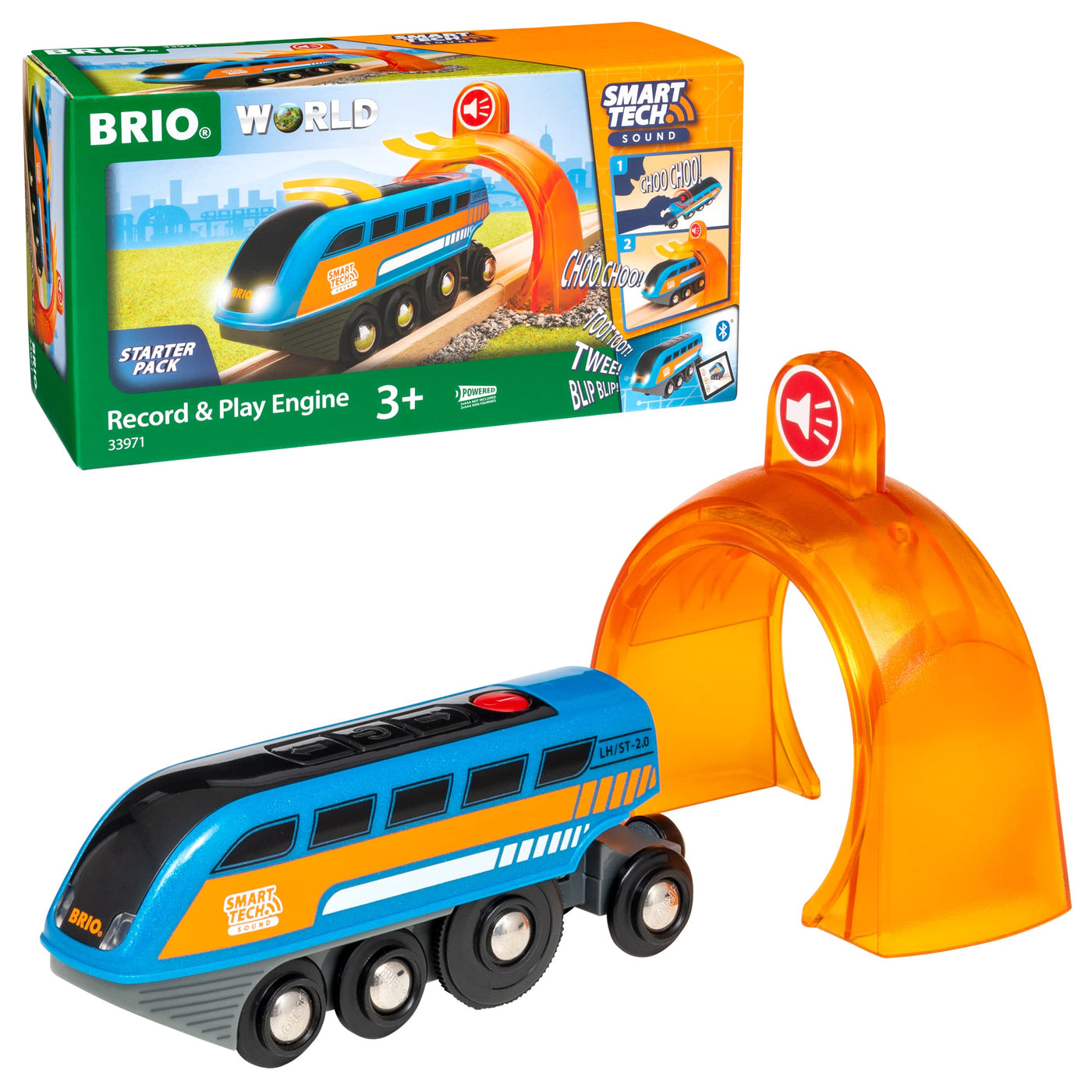 BRIO World 33971 Smart Tech Sound Lok mit Aufnahmefunktion - Elektrischer Zug mit Tunnel - Interaktives Spielzeug empfohlen ab 3 Jahren
