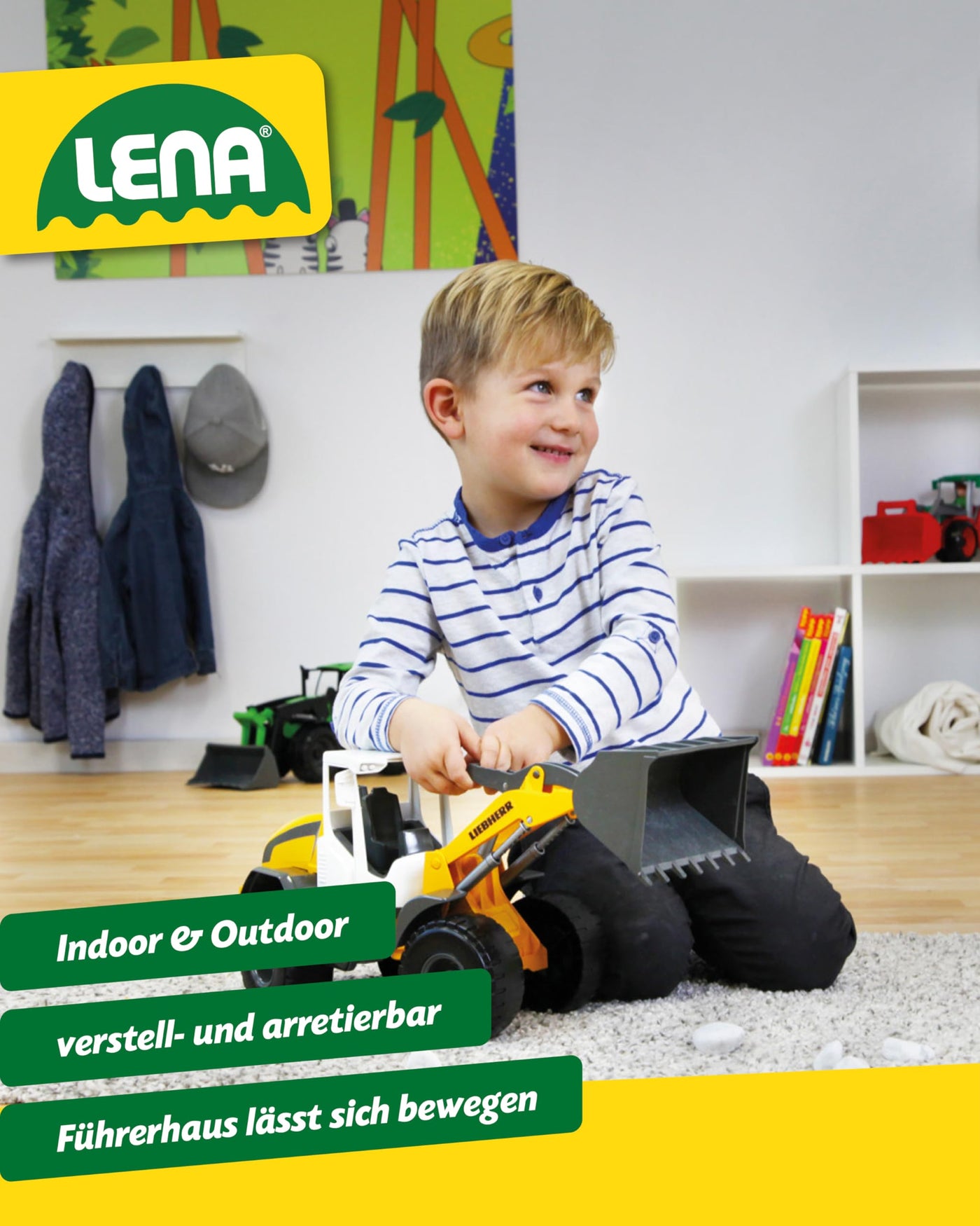 Lena Worxx Radlader Liebherr L538 Litronic 48 cm, realistisches Baustellenfahrzeug, Robustes Spielzeug mit funktionstüchtiger Schaufel und Griff, für Kinder ab 3 Jahren, Gelb