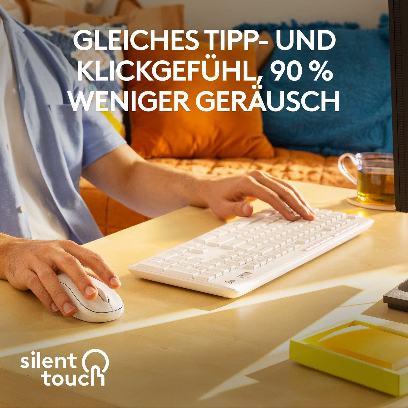 Logitech MK295 kabelloses Tastatur-Maus-Set mit SilentTouch-Technologie, Shortcut-Tasten, optischer Spurführung, Nano USB-Empfänger, verzögerungsfreier Drahtlosverbindung, QWERTZ layout- Weiß