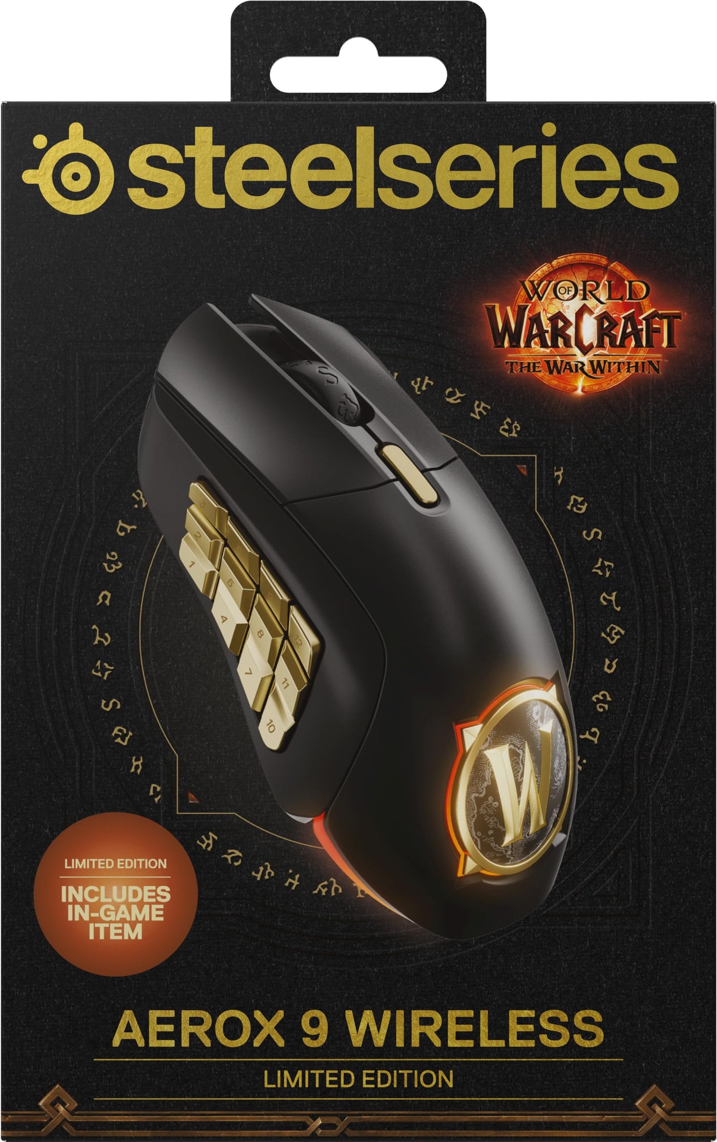 SteelSeries Aerox 9 Wireless - World of Warcraft Edition - kostenloses In-Game-Item - MMO-Gaming-Maus - 18 programmierbare Tasten - leichtes Gewicht -Bluetooth/2,4 GHz -18 Tsd. DPI TrueMove Air Sensor