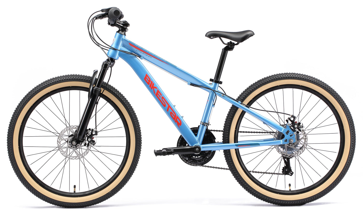 BIKESTAR Kinder Fahrrad Mountainbike 21 Gang Shimano, Scheibenbremse ab 8 Jahre | 24 Zoll Kinderrad MTB | Blau