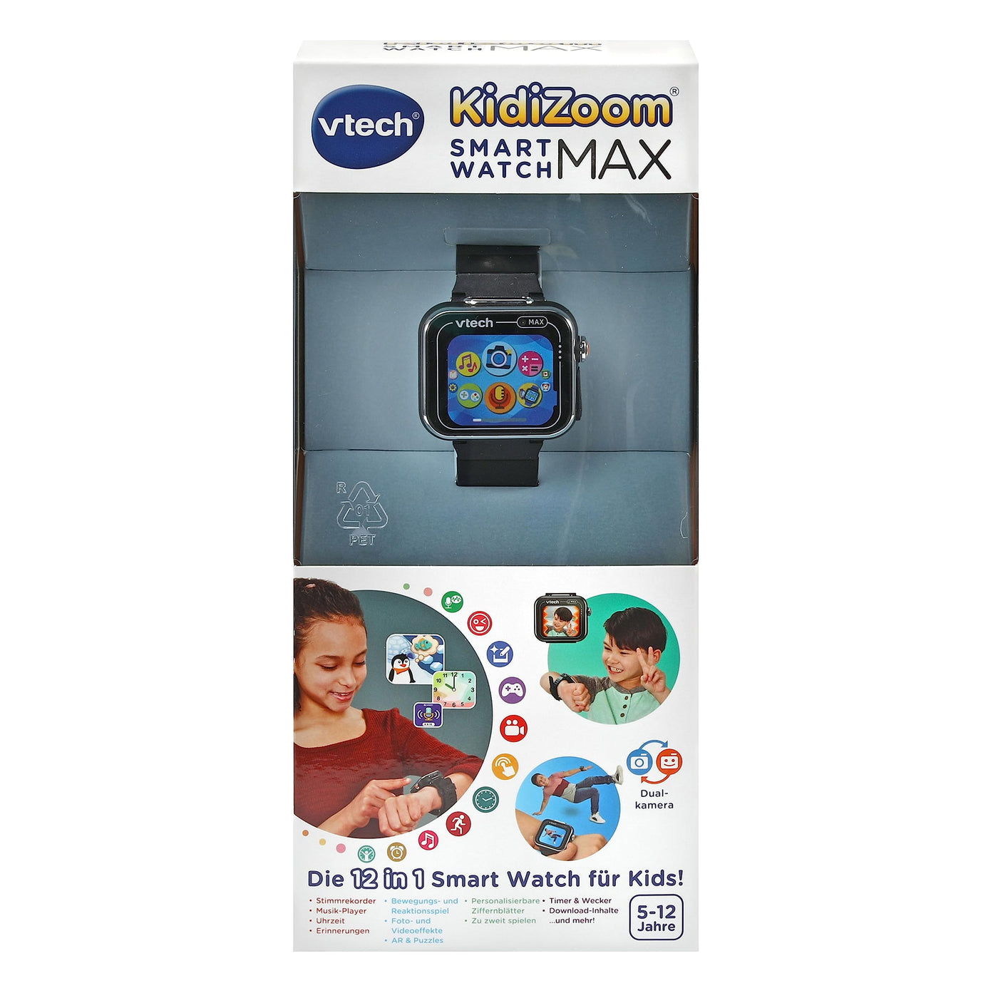 Vtech KidiZoom Smart Watch MAX in Schwarz – Kinderuhr mit Duokamera für Fotos und Videos, zahlreichen Spielen, abwechslungsreichen Funktionen u. v m. – Für Kinder von 5-12 Jahren