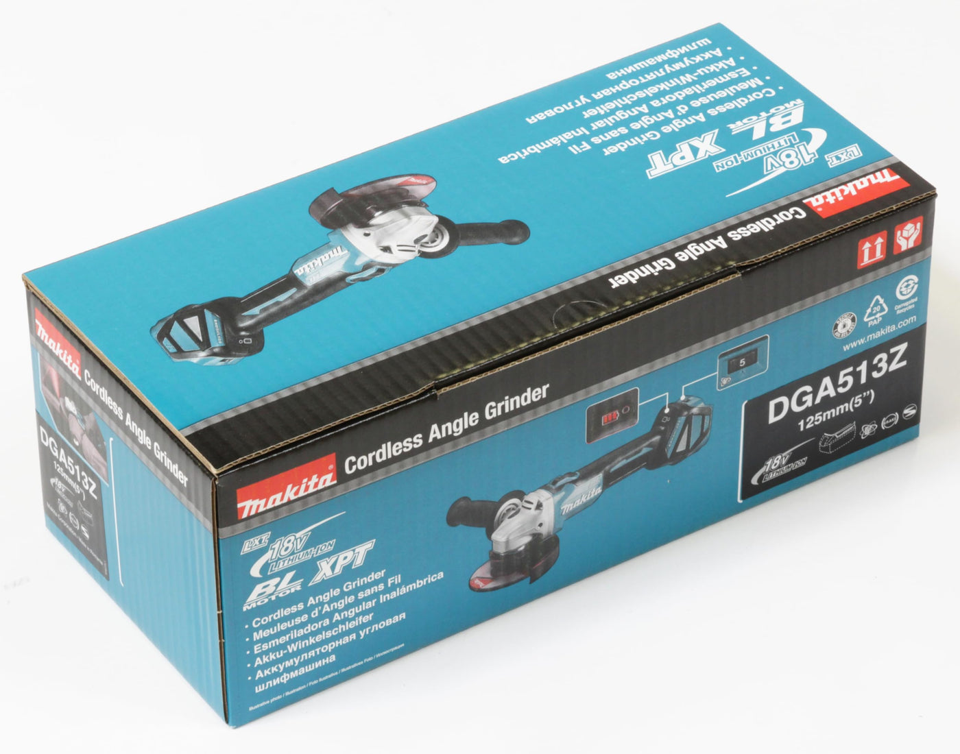 Makita DGA513RTJ Akku-Winkelschleifer 18 V / 5,0 Ah, 2 Akkus + Ladegerät Im MAKPAC