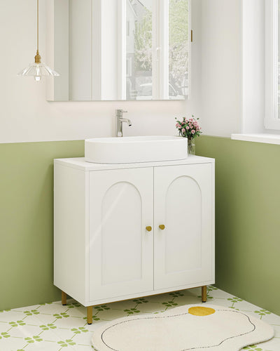 Hzuaneri Waschbeckenunterschrank, Unterschrank, Waschtischunterschrank, Badezimmerschrank mit 2 Türen, verstellbare Ablage, viel Stauraum, freistehend, Landhausstil, 30 x 60 x 63 cm, Weiß BC19103X