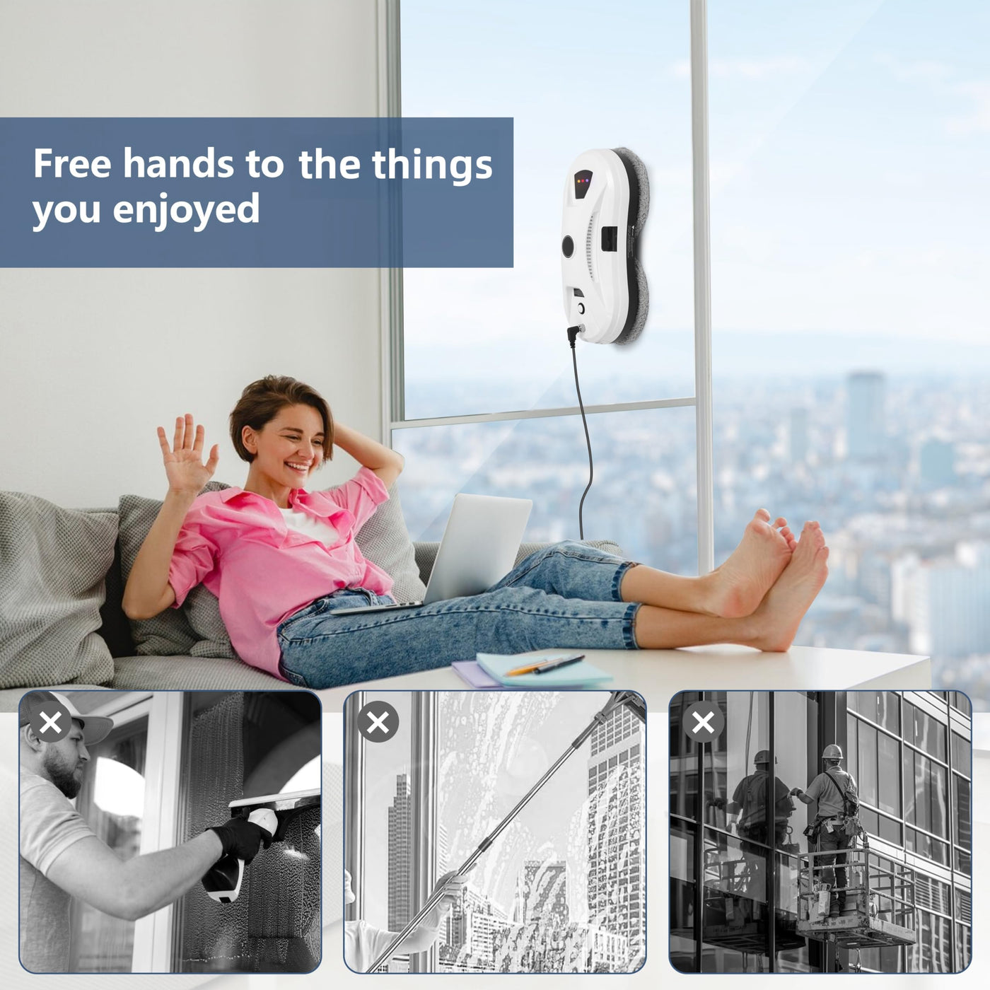 NamYoprce Fensterputzroboter mit Sprühfunktion, 5600PA Super-Saugkraft,Elektrischer Fensterputzer Fernbedienung mit 30ML Tank, Fensterreiniger Roboter Automatischer, für Innen- und Außenfenster