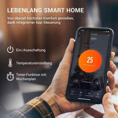 LEBENLANG Keramik Heizlüfter energiesparend leise - inkl. App & WiFi, Fernbedienung | 2000W Elektrische, keramik für Innenraum | Electric heater heizstrahler eco heat | Eco Warm