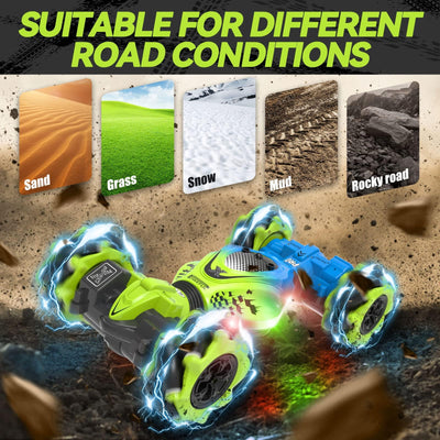 Dysaim Ferngesteuertes Auto RC Stunt Car Ferngesteuerte Auto mit Handsteuerung 2,4 GHz 4WD 360° Drehung Crawler Offroad 2 Akku Weihnachten Geschenk Spielzeug für Junge Mädchen ab 6 7 8 9 10 12 Jahre
