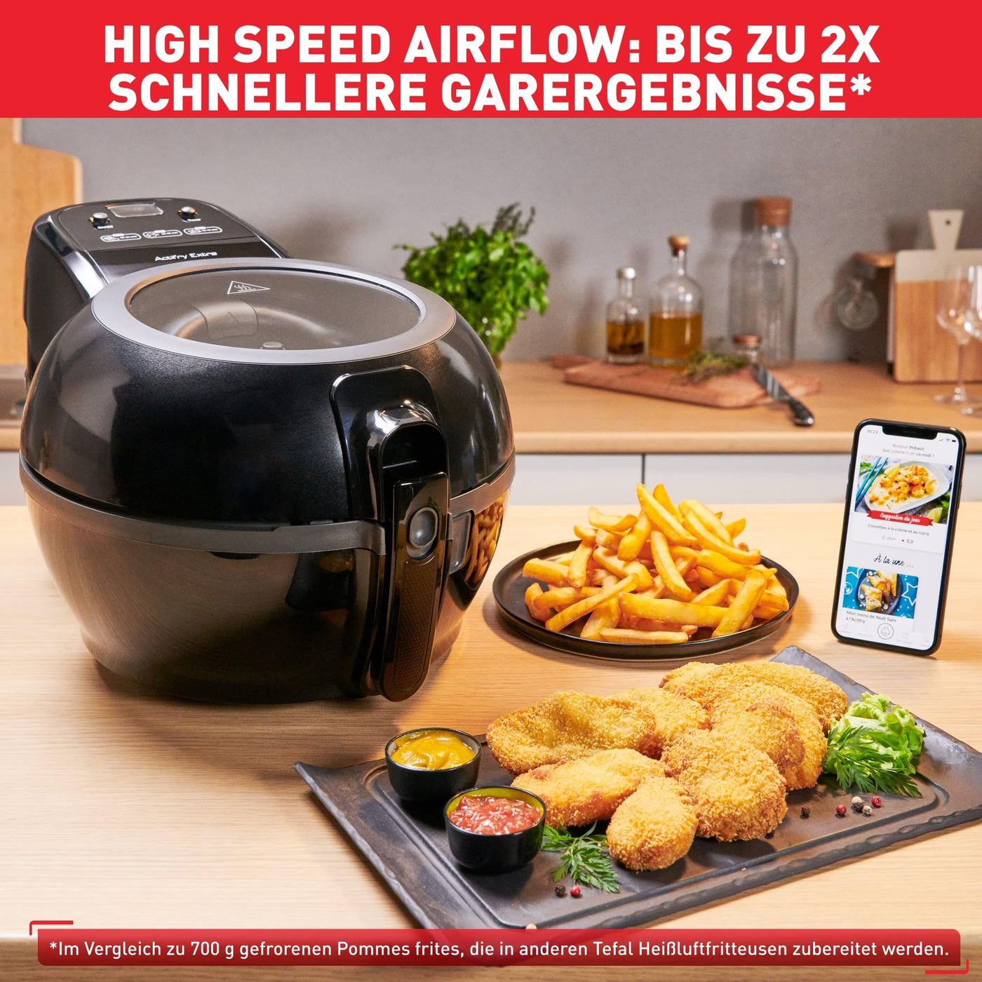Tefal FZ7228 ActiFry Extra Heißluftfritteuse | AirFryer mit Rührarm, kein Schütteln | 1550 W | 1,2 kg für 6 Personen | High Speed Airflow | Timer | ‎energiesparend | gesunde Friteuse ohne Öl | Schwarz